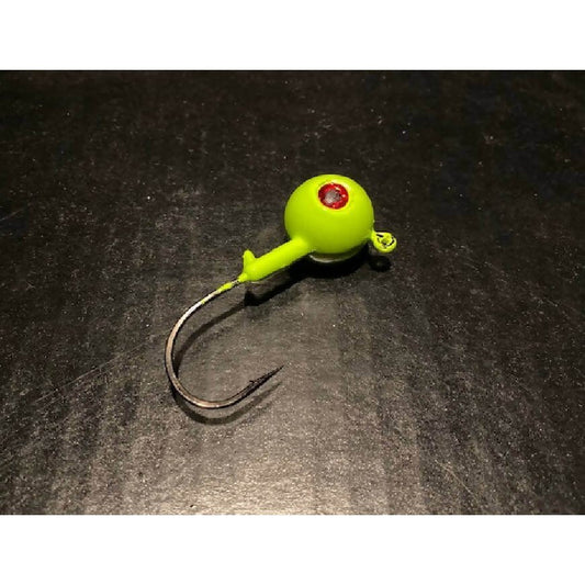 10 Pack Glow Green Fluke / Flounder Gulp Ball Jigs W/ 3 - D Eyes from 3/4oz to 10oz Black Nickel Hooks - Jigs Tackle