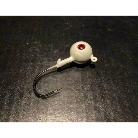 10 Pack Glow White Fluke / Flounder Gulp Ball Jigs W/ 3 - D Eyes from 3/4oz to 10oz Black Nickel Hooks - Jigs Tackle