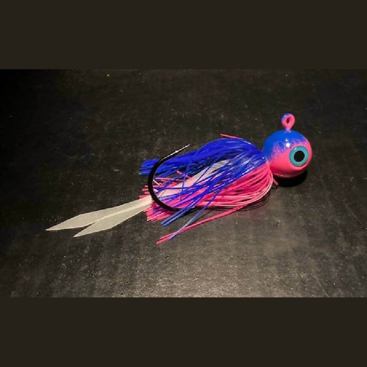 10 Pk Blue & Hot Pink Round Gulp Ball Jigs W/ 3 - D Eyes & Skirts 2oz to 10oz Black Nickel Hooks - Jigs Tackle