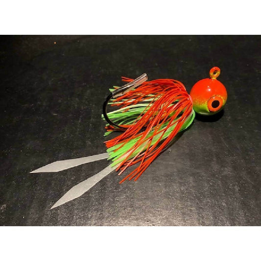 10 Pk Chart Green / Red Round Gulp Ball Jigs W/ 3 - D Eyes & Skirts 2oz to 10oz Black Nickel Hooks - Jigs Tackle