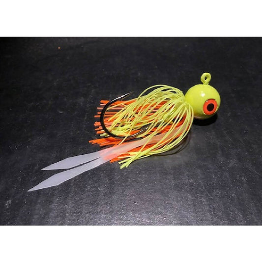 10 Pk Chartreuse Yellow Round Gulp Ball Jigs W/ 3 - D Eyes & Skirts 2oz to 10oz Black Nickel Hooks - Jigs Tackle