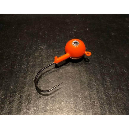 10 Pack Blaze Orange Fluke / Flounder Gulp Ball Jigs W/ 3 - D Eyes from 3/4oz to 10oz Black Nickel Hooks - Jigs Tackle