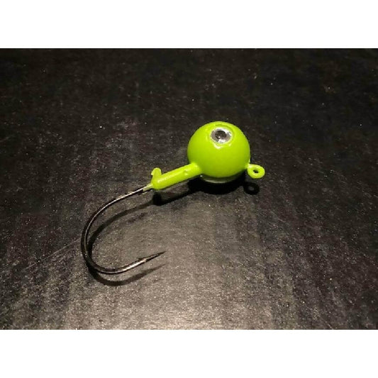 10 Pack Chartreuse Green Fluke / Flounder Gulp Ball Jigs W/ 3 - D Eyes from 3/4oz to 10oz Black Nickel Hooks - Jigs Tackle
