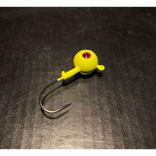 10 Pack Chartreuse Yellow Fluke / Flounder Gulp Ball Jigs W/ 3 - D Eyes from 3/4oz to 10oz Black Nickel Hooks - Jigs Tackle