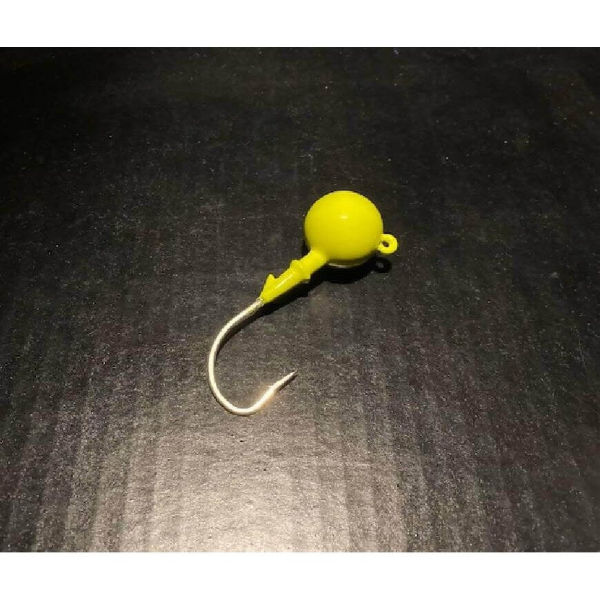 10 Pack Chartreuse Yellow Fluke Flounder Round Gulp Ball Jigs from 1oz to 6oz - Jigs Tackle