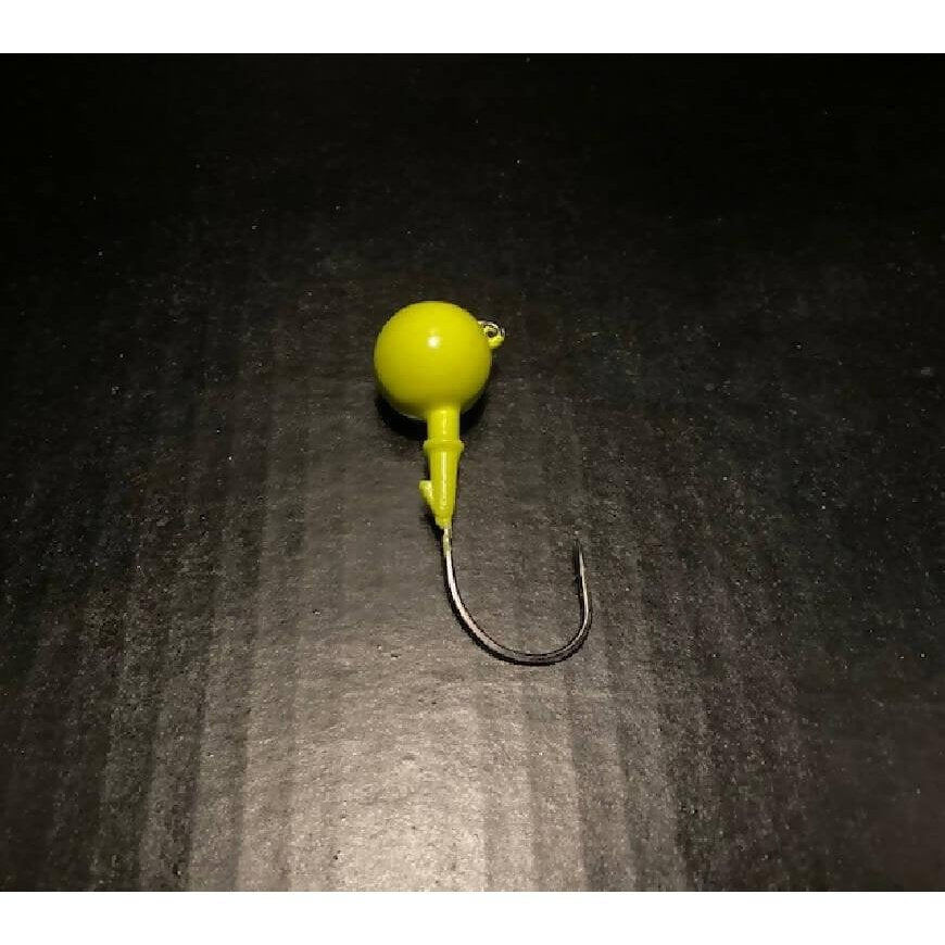 10 Pack Fluke / Flounder Chartreuse Yellow Round Gulp Ball Jigs from 1oz to 6oz Black Nickel Ultra Point Hooks - Jigs Tackle