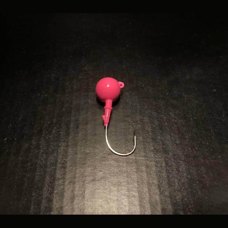 10 Pack Fluke / Flounder Glow Hot Pink Round Gulp Ball Jigs from 1oz to 6oz Black Nickel Ultra Point Hooks - Jigs Tackle