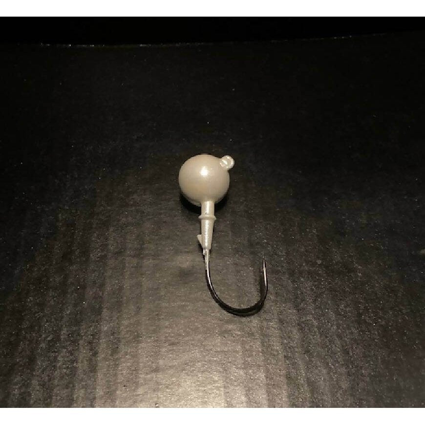 10 Pack Fluke / Flounder Pearl White Round Gulp Ball Jigs from 1oz to 6oz Black Nickel Ultra Point Hooks - Jigs Tackle
