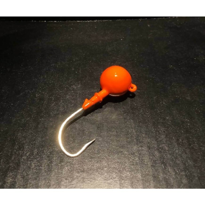 10 Pack Glow Blaze Orange Fluke Flounder Round Gulp Ball Jigs from 1oz to 6oz - Jigs Tackle