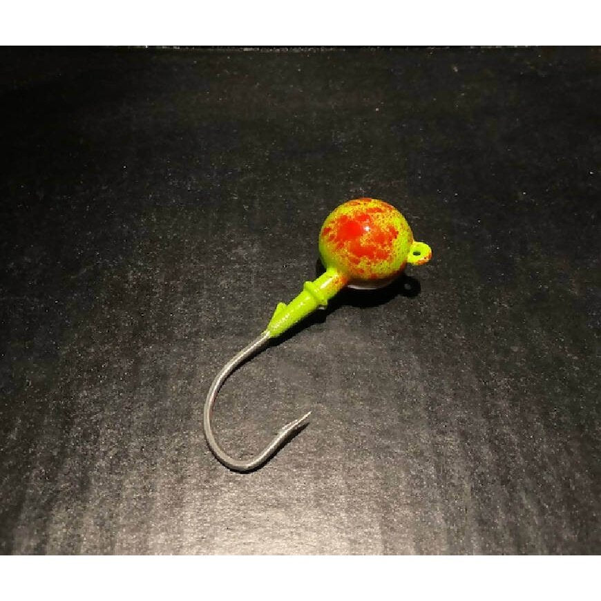 10 Pack Glow Green & Red Fluke Flounder Round Gulp Ball Jigs from 1oz to 6oz - Jigs Tackle