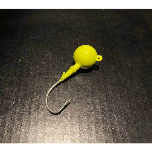 10 Pack Glow Yellow Chartreuse Fluke Flounder Round Gulp Ball Jigs from 1oz to 6oz - Jigs Tackle