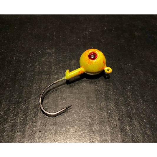 10 Pack Glow Yellow & Orange Fluke / Flounder Gulp Ball Jigs W/ 3 - D Eyes from 3/4oz to 10oz Black Nickel Hooks - Jigs Tackle