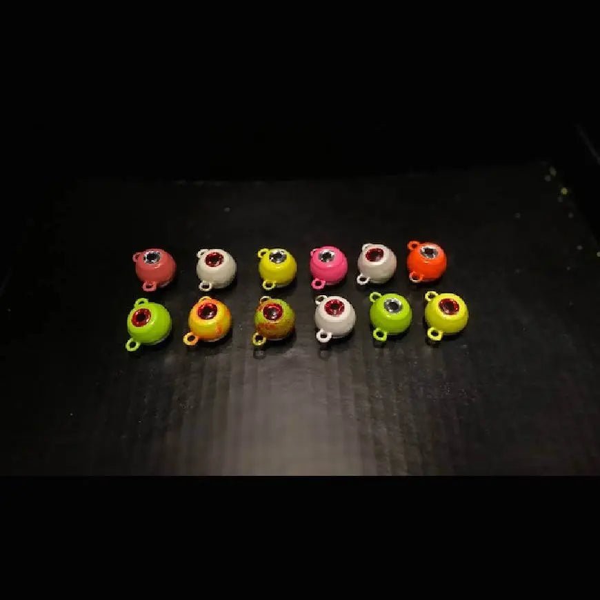 10 Painted Fluke Ear Balls Flounder Jig Head from 2oz to 8oz With 3 - D Eyes - Jigs Tackle