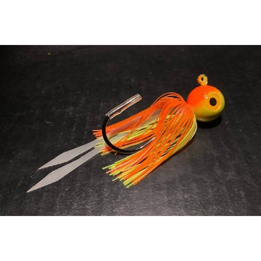 10 Pk Chart Yellow / Orange Round Gulp Ball Jigs W/ 3 - D Eyes & Skirts 2oz to 10oz Black Nickel Hooks - Jigs Tackle