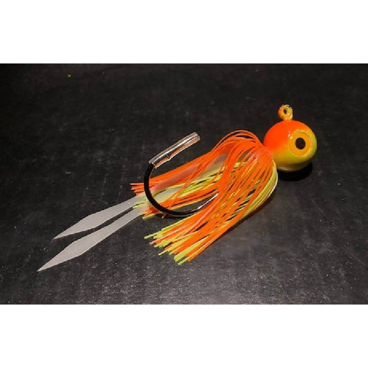 10 Pk Chart Yellow / Orange Round Gulp Ball Jigs W/ 3 - D Eyes & Skirts 2oz to 10oz Black Nickel Hooks - Jigs Tackle
