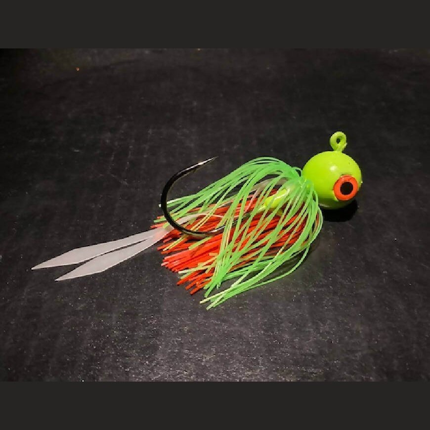 10 Pk Chartreuse Green Round Gulp Ball Jigs W/ 3 - D Eyes & Skirts 2oz to 10oz Black Nickel Hooks - Jigs Tackle