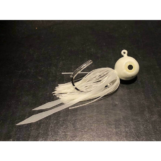 10 Pk Glow White Round Gulp Ball Jigs W/ 3 - D Eyes & Skirts 2oz to 10oz Black Nickel Hooks - Jigs Tackle