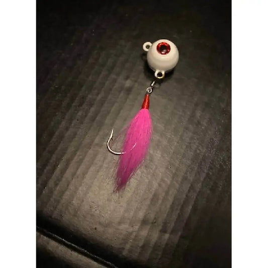 5 White Fluke Balls Flounder Jig 2oz to 8oz W/3 - D Eyes, Swivel & 7/0 Pink Teaser - Jigs Tackle
