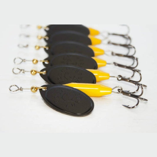 Yellow Spinner • Black Blade • #3 by Fosco Fishing Lures - Fishing,Hand Made,Tackle