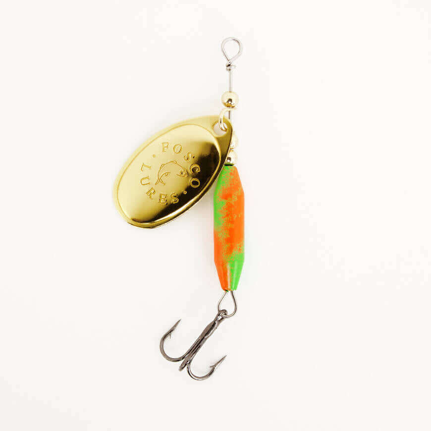 Orange Polly Spinner • Polished Brass Blade • #3 by Fosco Fishing Lures - Fishing,Hand Made,Tackle