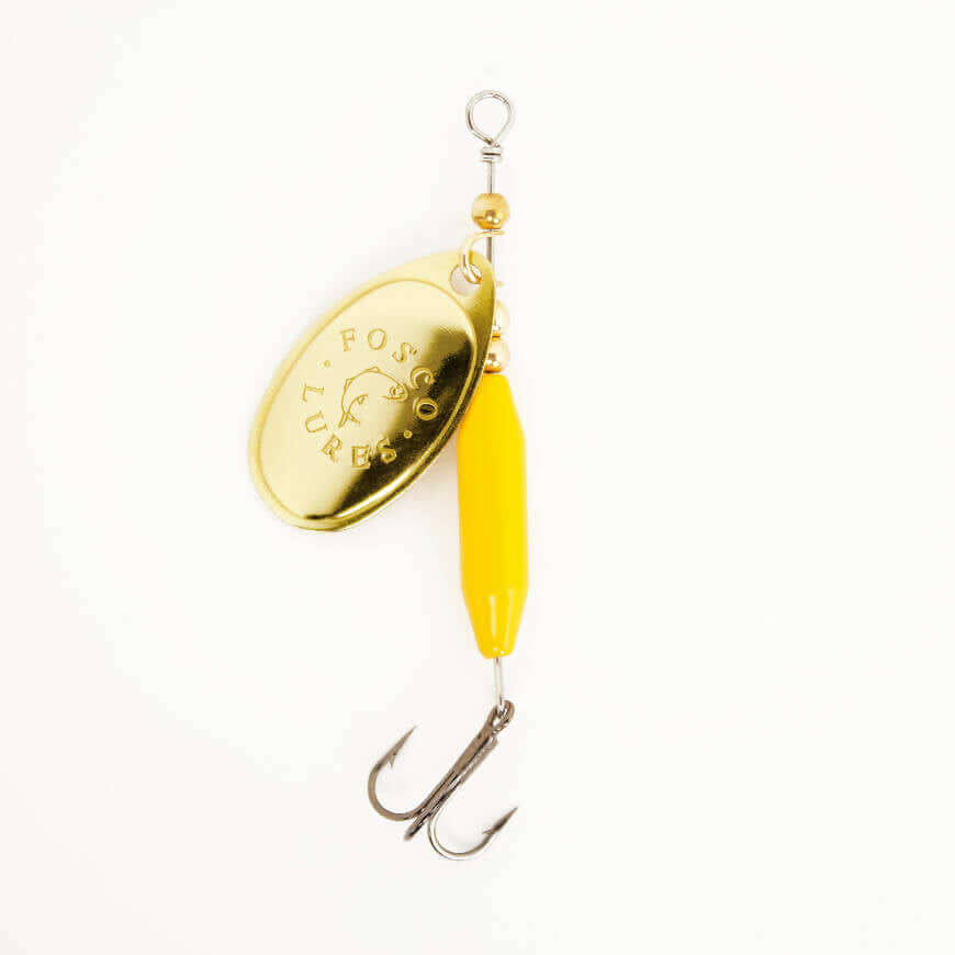 Yellow Spinner • Polished Brass Blade • #3 by Fosco Fishing Lures - Fishing,Hand Made,Tackle