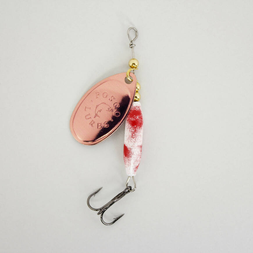 Red Molly Spinner • Copper-printed Blade • #3 by Fosco Fishing Lures - Fishing,Hand Made,Tackle