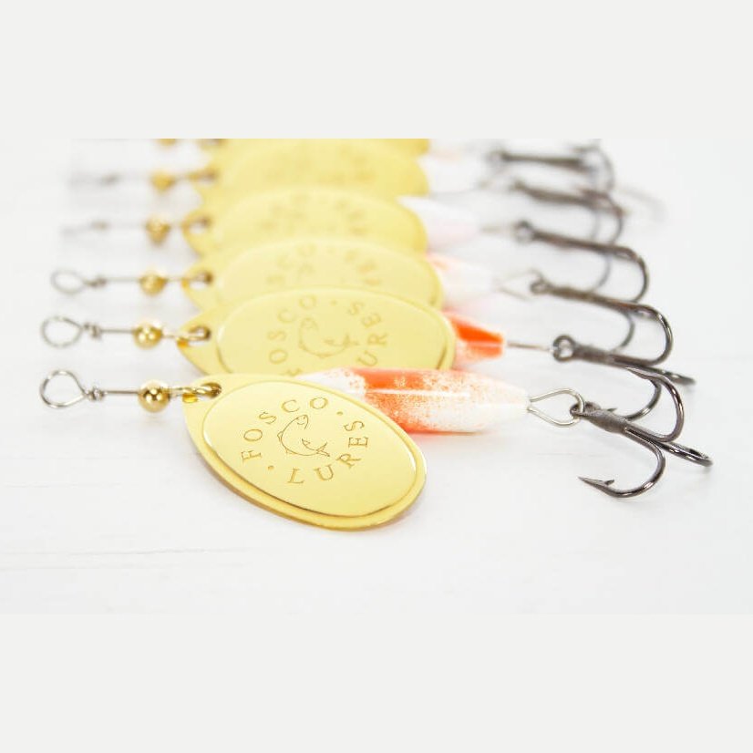 Orange Molly Spinner • Polished Brass Blade • #3-Crafty Fisherman