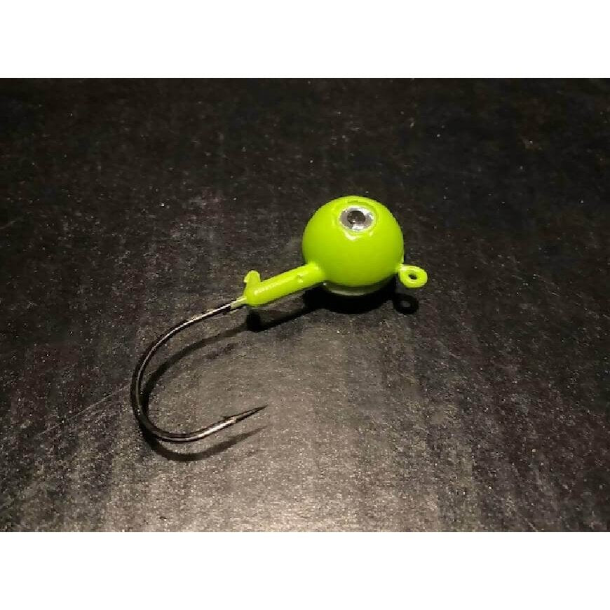 10 Pack Chartreuse Green Fluke / Flounder Gulp Ball Jigs W/ 3-D Eyes from 3/4oz to 10oz Black Nickel Hooks-Crafty Fisherman