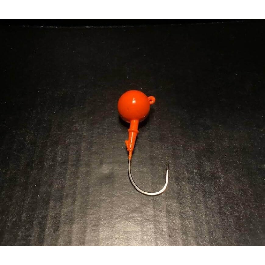 10 Pack Fluke / Flounder Blaze Orange Round Gulp Ball Jigs from 1oz to 6oz Black Nickel Ultra Point Hooks-Crafty Fisherman