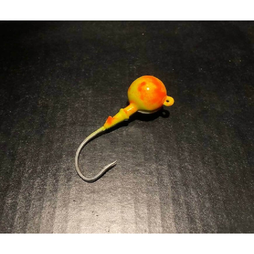 10 Pack Glow Yellow & Orange Fluke Flounder Round Gulp Ball Jigs from 1oz to 6oz-Crafty Fisherman
