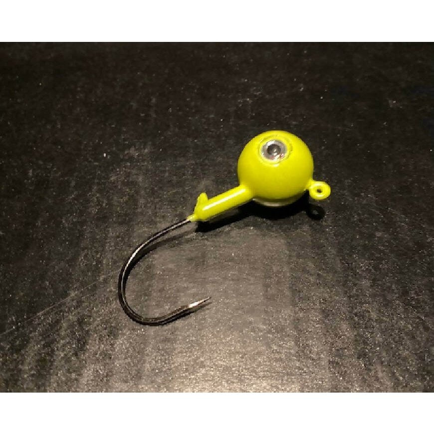 10 Pack Glow Yellow Fluke / Flounder Gulp Ball Jigs W/ 3-D Eyes from 3/4oz to 10oz Black Nickel Hooks-Crafty Fisherman