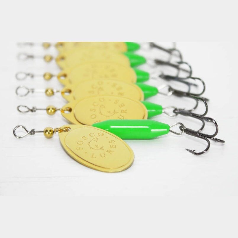 Green Spinner • Polished Brass Blade • #3 by Fosco Fishing Lures - Fishing,Hand Made,Tackle
