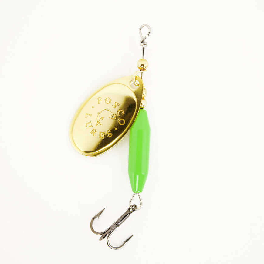 Green Spinner • Polished Brass Blade • #3 by Fosco Fishing Lures - Fishing,Hand Made,Tackle