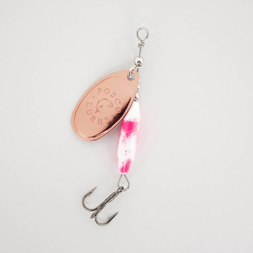 Pink Molly Spinner • Copper-printed Blade • #3 by Fosco Fishing Lures - Fishing,Hand Made,Tackle