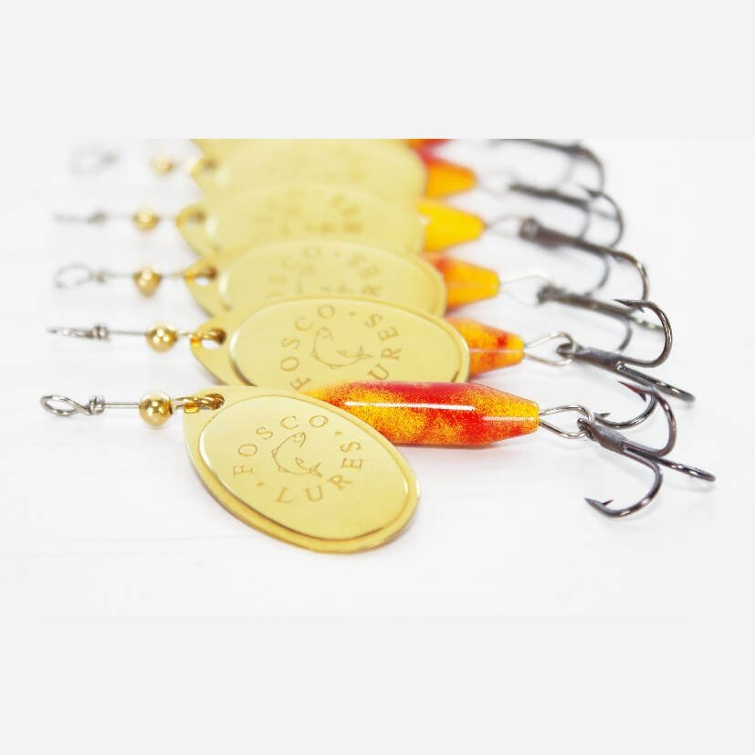 Red Craw Spinner • Polished Brass Blade • #3 by Fosco Fishing Lures - Fishing,Hand Made,Tackle