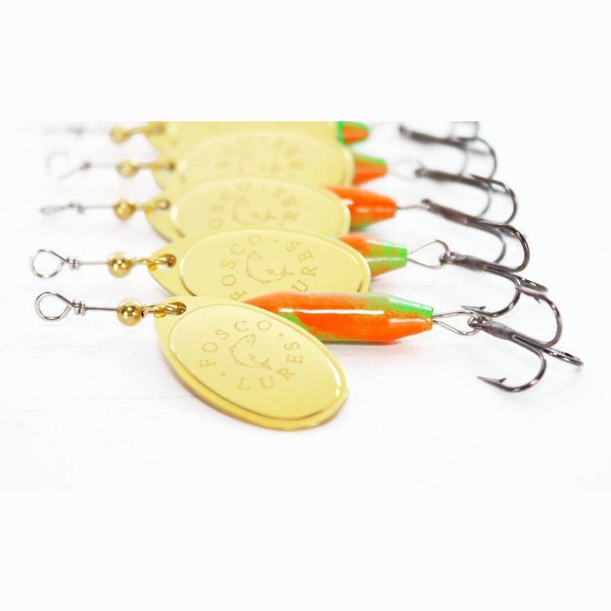 Orange Polly Spinner • Polished Brass Blade • #3 by Fosco Fishing Lures - Fishing,Hand Made,Tackle