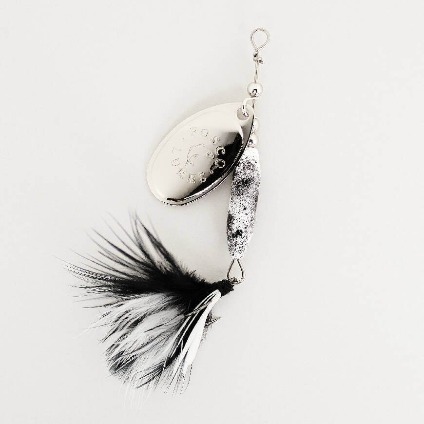 Black Molly Spinner • Nickel Blade • #3 • Dressed by Fosco Fishing Lures - black,blade,dressed,Fishing,Hand Made,spinner,Tackle,using