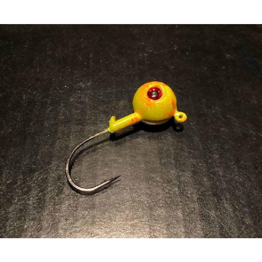 10 Pack Glow Yellow & Orange Fluke / Flounder Gulp Ball Jigs W/ 3-D Eyes from 3/4oz to 10oz Black Nickel Hooks-Crafty Fisherman