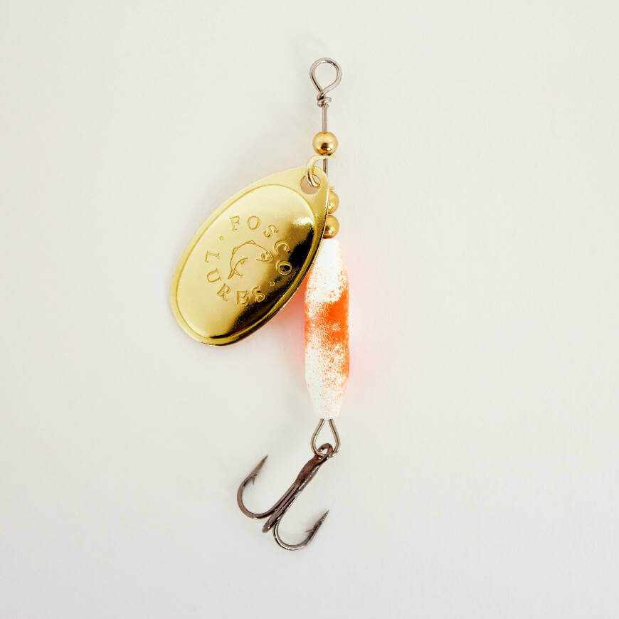 Orange Molly Spinner • Polished Brass Blade • #3-Crafty Fisherman