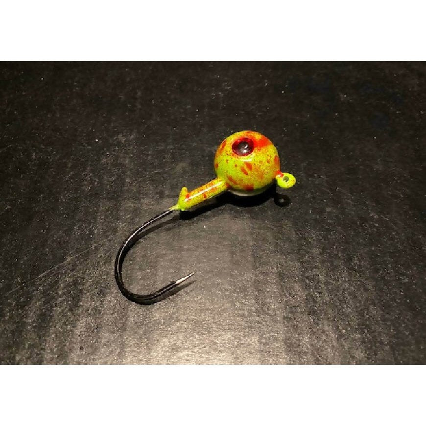 10 Pack Glow Green & Red Fluke / Flounder Gulp Ball Jigs W/ 3-D Eyes from 3/4oz to 10oz Black Nickel Hooks-Crafty Fisherman