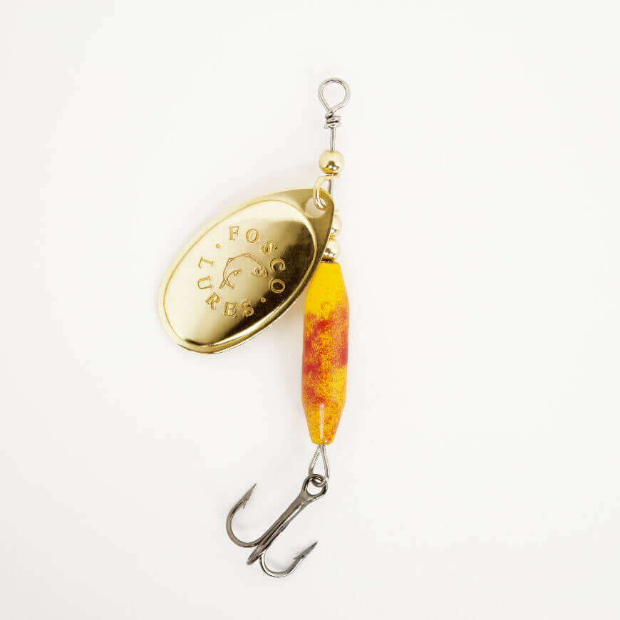 Red Craw Spinner • Polished Brass Blade • #3 by Fosco Fishing Lures - Fishing,Hand Made,Tackle