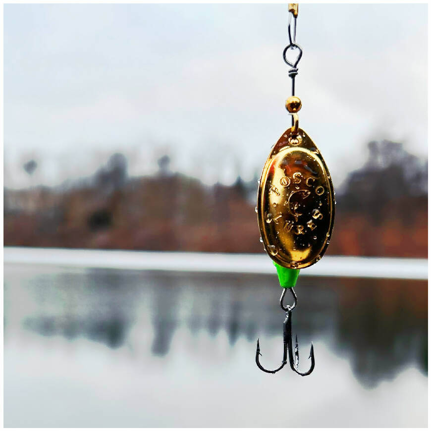 Green Spinner • Polished Brass Blade • #3 by Fosco Fishing Lures - Fishing,Hand Made,Tackle