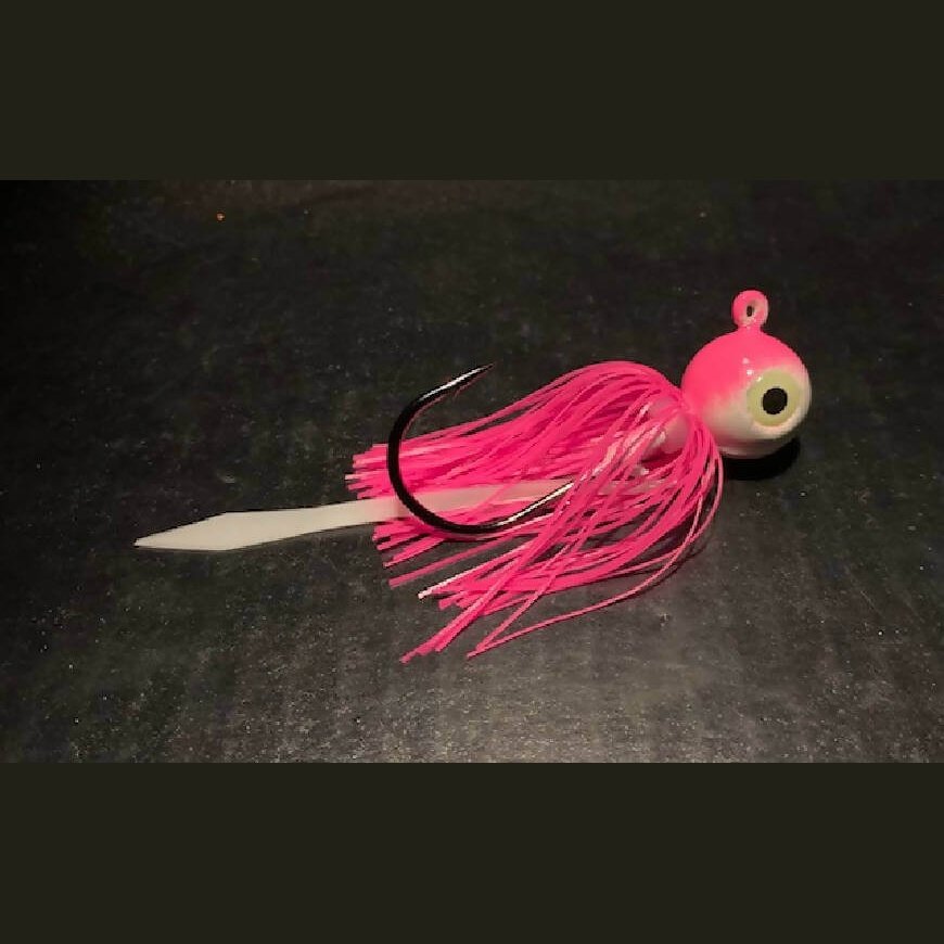 10 Pk Hot Pink & Glow White Round Gulp Ball Jigs W/ 3-D Eyes & Skirts 2oz to 10oz Black Nickel Hooks-Crafty Fisherman