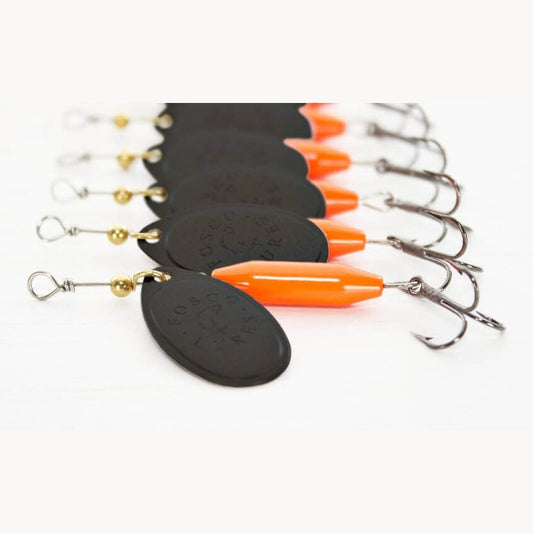 Brite Orange Spinner • Black Blade • #3 by Fosco Fishing Lures - Fishing,Hand Made,Tackle