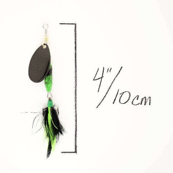 Bullfrog Spinner • Black Blade • #3 • Dressed by Fosco Fishing Lures - blade,bullfrog,dressed,Fishing,Hand Made,spinner,Tackle,using