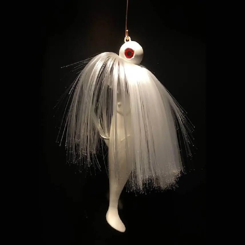 Mojo Lure FREE SHIPPING 2oz to 16oz, 9in shad, 2 10/0 hooks White W/straight white nylon by Jigs Tackle - castable umbrella rig,Fishing,Hand Made,Mojo,Sassy Shad,Striped Bass,Striper,Tackle,Trolling,umbrella rig