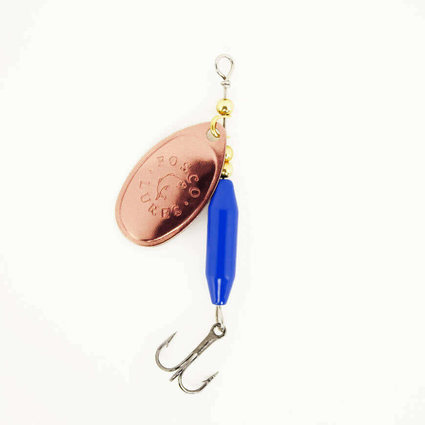 Fosco Handmade Fishing Lures • Inline Spinner • Blue w/ Copper-printed  Blade • #3
